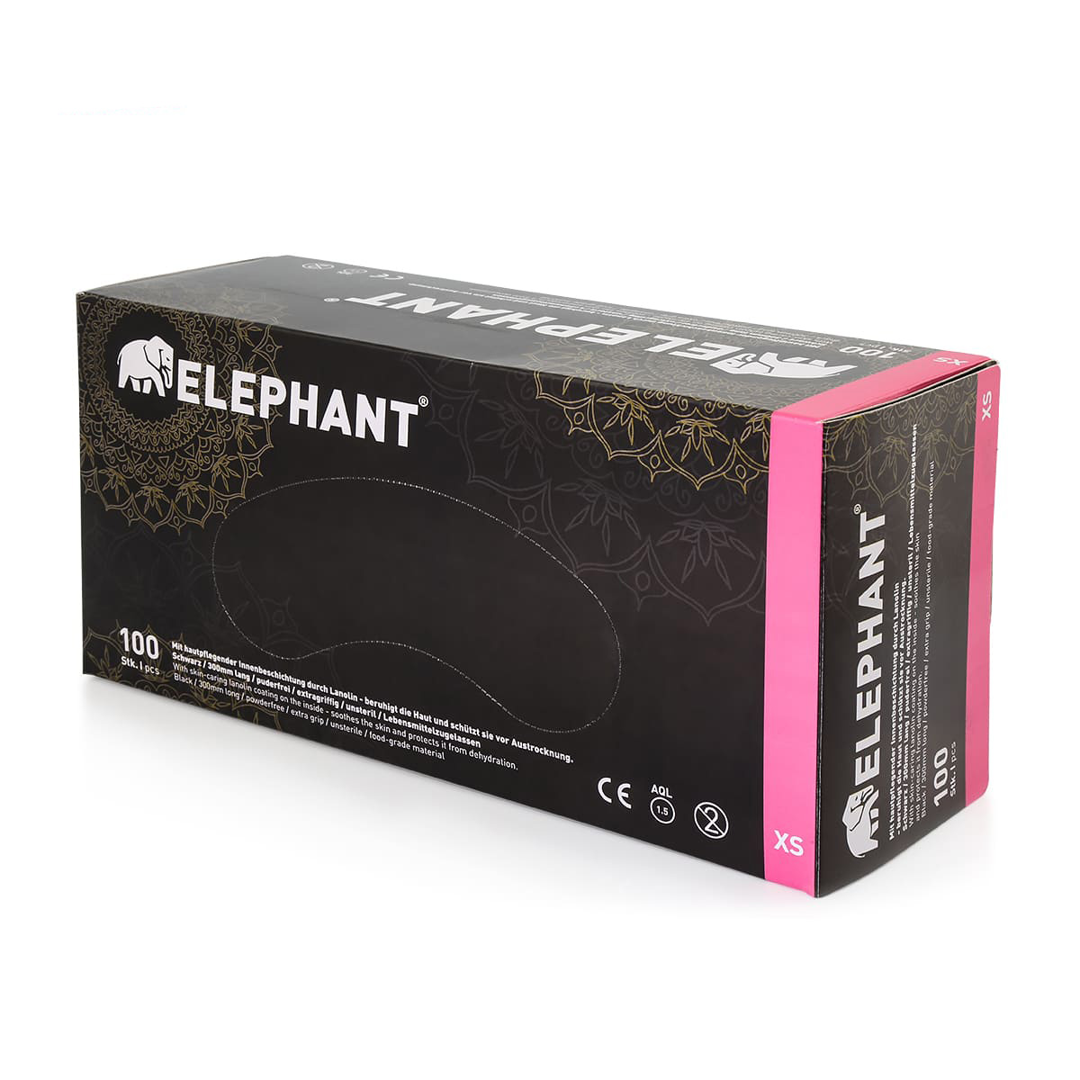 Elephant - Latex Handschuhe mit Lanolin & Vitamin E - schwarz, 100 Stück